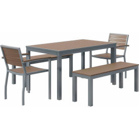 KFI Seating 5 Piece Outdoor Dining Set Mocha w/ Silver Frame OL5601SLMA-2-BN5600SLMA-2-T3255SLMA