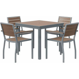 KFI 5 Piece Outdoor Dining Set Mocha w/ Silver Frame OL5601SLMA-4-T35SQSLMA