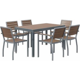 KFI Seating 7 Piece Outdoor Dining Set Mocha w/ Silver Frame OL5601SLMA-6-T3255SLMA
