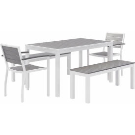 KFI Seating 5 Piece Outdoor Dining Set Gray w/ White Frame OL5601WHGY-2-BN5600WHGY-2-T3255WHGY