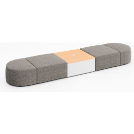 KFI Studios Conversa 4 Person Modular Seating w/ Natural Table & Power Outlet Connelly Dove Fabric 8000-SET15-Connelly-Dove-WH-10776-1-COVR2UGW