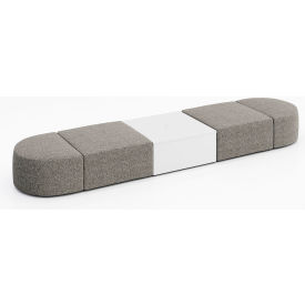 KFI Studios Conversa 4 Person Modular Seating with White Table & Power Outlet Connelly Dove Fabric 8000-SET15-Connelly-Dove-WH-D354-1-COVR2UGW