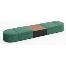 KFI Studios 4 Person Modular Seating with Studio Teak Table & Power Outlet Connelly Peacock Fabric 8000-SET15-Connelly-Peacock-BK-7960-1-COVR2UB