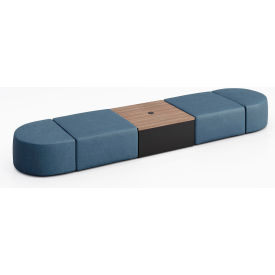 KFI Studios Conversa 4 Person Modular Seating w/Studio Teak Table & Power Outlet Dillon Ocean Vinyl 8000-SET15-Dillon-Ocean-BK-7960-1-COVR2UB