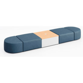 KFI Studios Conversa 4 Person Modular Seating with Natural Table & Power Outlet Dillon Ocean Vinyl 8000-SET15-Dillon-Ocean-WH-10776-1-COVR2UGW