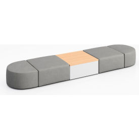 KFI Studios Conversa 4 Person Modular Seating with Natural Occasional Table Dillon Steel Vinyl 8000-SET15-Dillon-Steel-WH-10776