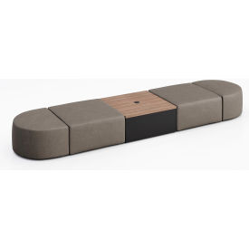 KFI Studios Conversa 4 Person Modular Seating w/Studio Teak Table & Power Outlet Dillon Storm Vinyl 8000-SET15-Dillon-Storm-BK-7960-1-COVR2UB
