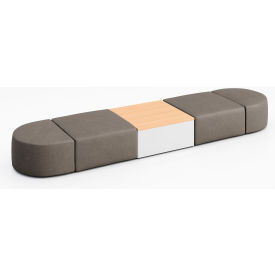 KFI Studios Conversa 4 Person Modular Seating with Natural Occasional Table Dillon Storm Vinyl 8000-SET15-Dillon-Storm-WH-10776