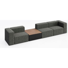 KFI Studios Conversa 3 Person Sofa with Studio Teak Occasional Table Connelly Owl Fabric 8000-SET3-Connelly-Owl-BK-7960