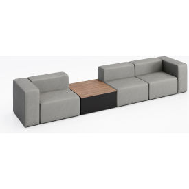 KFI Studios Conversa 3 Person Sofa with Studio Teak Occasional Table Dillon Steel Vinyl 8000-SET3-Dillon-Steel-BK-7960