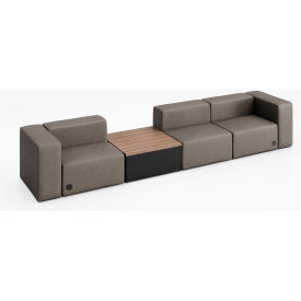 KFI Studios Conversa 3 Person Sofa w/Studio Teak Occasional Table & Power Outlet Dillon Storm Vinyl 8000-SET3-Dillon-Storm-BK-7960-2-COVR2UB