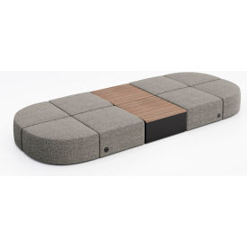 KFI Studios 8 Person Modular Seating with Studio Teak Table & Power Outlet Connelly Dove Fabric 8000-SET32-Connelly-Dove-BK-7960-4-COVR2UB