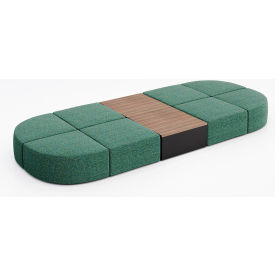 KFI Studios Conversa 8 Person Modular Seating with Studio Teak Table Connelly Peacock Fabric 8000-SET32-Connelly-Peacock-BK-7960
