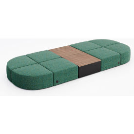 KFI Studios 8 Person Modular Seating with Studio Teak Table & Power Outlet Connelly Peacock Fabric 8000-SET32-Connelly-Peacock-BK-7960-4-COVR2UB