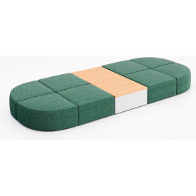KFI Studios Conversa 8 Person Modular Seating with Natural Occasional Table Connelly Peacock Fabric 8000-SET32-Connelly-Peacock-WH-10776