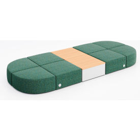 KFI Studios 8 Person Modular Seating with Natural Table & Power Outlet Connelly Peacock Fabric 8000-SET32-Connelly-Peacock-WH-10776-4-COVR2UGW