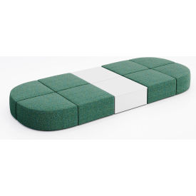 KFI Studios Conversa 8 Person Modular Seating with White Occasional Table Connelly Peacock Fabric 8000-SET32-Connelly-Peacock-WH-D354