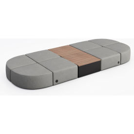 KFI Studios Conversa 8 Person Modular Seating w/Studio Teak Table & Power Outlet Dillon Steel Vinyl 8000-SET32-Dillon-Steel-BK-7960-4-COVR2UB