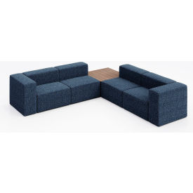 KFI Studios Conversa 4 Person Corner Sofa w/ Studio Teak Occasional Table Connelly Blue Jay Fabric 8000-SET7-Connelly-BlueJay-BK-7960