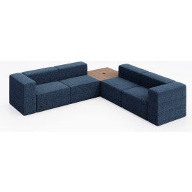 KFI Studios 4 Person Corner Sofa with Studio Teak Table & Power Outlet Connelly Blue Jay Fabric 8000-SET7-Connelly-BlueJay-BK-7960-3-COVR2UB