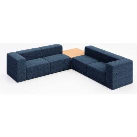 KFI Studios Conversa 4 Person Corner Sofa with Natural Occasional Table Connelly Blue Jay Fabric 8000-SET7-Connelly-BlueJay-WH-10776