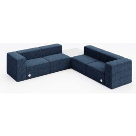 KFI Studios Conversa 4 Person Corner Sofa with White Table & Power Outlet Connelly Blue Jay Fabric 8000-SET7-Connelly-BlueJay-WH-D354-3-COVR2UGW