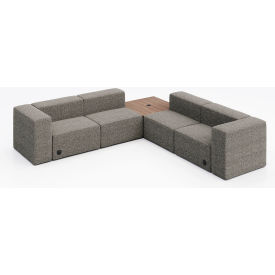 KFI Studios Conversa 4 Person Corner Sofa w/ Studio Teak Table & Power Outlet Connelly Dove Fabric 8000-SET7-Connelly-Dove-BK-7960-3-COVR2UB