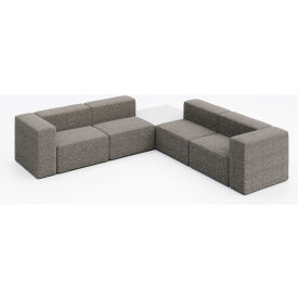 KFI Studios Conversa 4 Person Corner Sofa with White Occasional Table Connelly Dove Fabric 8000-SET7-Connelly-Dove-WH-D354