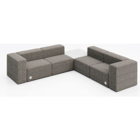 KFI Studios Conversa 4 Person Corner Sofa with White Table & Power Outlet Connelly Dove Fabric 8000-SET7-Connelly-Dove-WH-D354-3-COVR2UGW