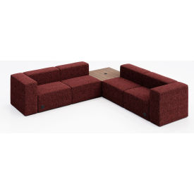 KFI Studios 4 Person Corner Sofa with Studio Teak Table & Power Outlet Connelly Firefinch Fabric 8000-SET7-Connelly-Firefinch-BK-7960-3-COVR2UB