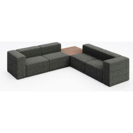 KFI Studios Conversa 4 Person Corner Sofa with Studio Teak Occasional Table Connelly Owl Fabric 8000-SET7-Connelly-Owl-BK-7960