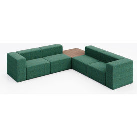 KFI Studios Conversa 4 Person Corner Sofa with Studio Teak Occasional Table Connelly Peacock Fabric 8000-SET7-Connelly-Peacock-BK-7960