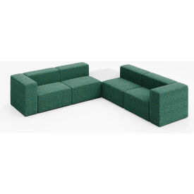 KFI Studios Conversa 4 Person Corner Sofa with White Occasional Table Connelly Peacock Fabric 8000-SET7-Connelly-Peacock-WH-D354