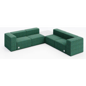 KFI Studios Conversa 4 Person Corner Sofa with White Table & Power Outlet Connelly Peacock Fabric 8000-SET7-Connelly-Peacock-WH-D354-3-COVR2UGW