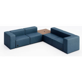 KFI Studios Conversa 4 Person Corner Sofa with Studio Teak Table & Power Outlet Dillon Ocean Vinyl 8000-SET7-Dillon-Ocean-BK-7960-3-COVR2UB