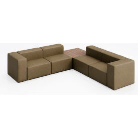 KFI Studios Conversa 4 Person Corner Sofa with Studio Teak Occasional Table Dillon Safari Vinyl 8000-SET7-Dillon-Safari-BK-7960
