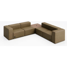 KFI Studios Conversa 4 Person Corner Sofa with Studio Teak Table & Power Outlet Dillon Safari Vinyl 8000-SET7-Dillon-Safari-BK-7960-3-COVR2UB