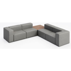 KFI Studios Conversa 4 Person Corner Sofa with Studio Teak Occasional Table Dillon Steel Vinyl 8000-SET7-Dillon-Steel-BK-7960