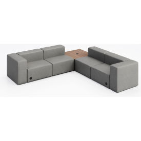 KFI Studios Conversa 4 Person Corner Sofa with Studio Teak Table & Power Outlet Dillon Steel Vinyl 8000-SET7-Dillon-Steel-BK-7960-3-COVR2UB