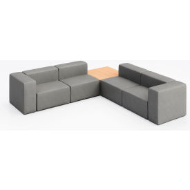 KFI Studios Conversa 4 Person Corner Sofa with Natural Occasional Table Dillon Steel Vinyl 8000-SET7-Dillon-Steel-WH-10776
