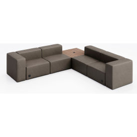 KFI Studios Conversa 4 Person Corner Sofa with Studio Teak Table & Power Outlet Dillon Storm Vinyl 8000-SET7-Dillon-Storm-BK-7960-3-COVR2UB