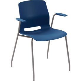 KFI Studios Imme Stacking Chair with Fixed Arms Polypropylene Navy Seat/Silver Frame 2701SL-P03