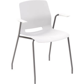 KFI Studios Imme Stacking Chair with Fixed Arms Polypropylene White Seat/Silver Frame 2701SL-P08