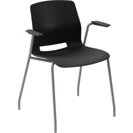 KFI Studios Imme Stacking Chair with Fixed Arms Polypropylene Black Seat/Silver Frame 2701SL-P10