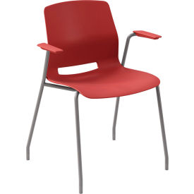 KFI Studios Imme Stacking Chair with Fixed Arms Polypropylene Coral Seat/Silver Frame 2701SL-P41