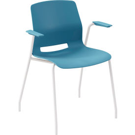 KFI Studios Imme Stacking Chair with Fixed Arms Polypropylene Sky Blue Seat/White Frame 2701WH-P35