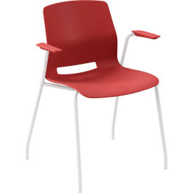 KFI Studios Imme Stacking Chair with Fixed Arms Polypropylene Coral Seat/White Frame 2701WH-P41
