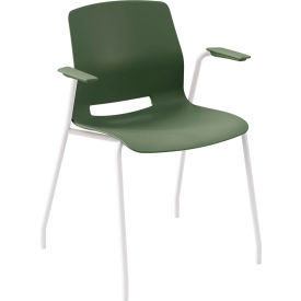 KFI Studios Imme Stacking Chair with Fixed Arms Polypropylene Slate Green Seat/White Frame 2701WH-P50