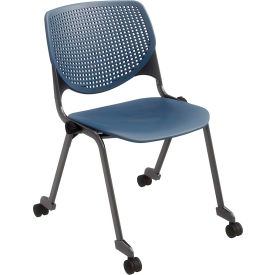 KFI Studios Kool Armless Stacking Chair with Casters Polypropylene Navy Seat/Black Frame CS2300SB-P03
