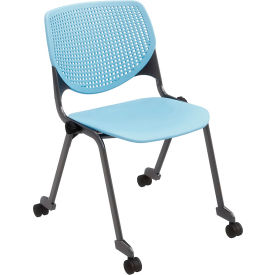 KFI Studios Kool Armless Stacking Chair with Casters Polypropylene Sky Blue Seat/Black Frame CS2300SB-P35